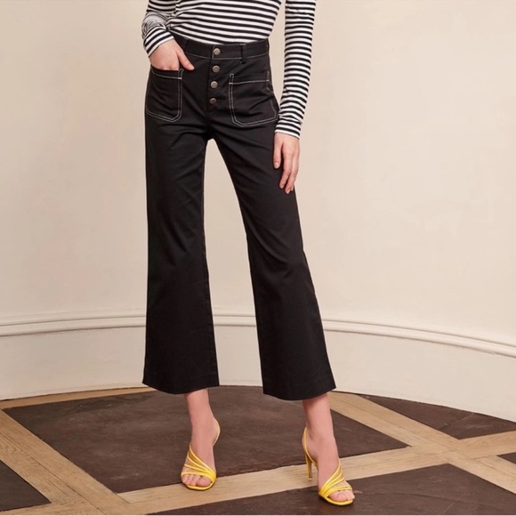 La Ligne Jeanie Black w/ white contrast stitching Cropped...